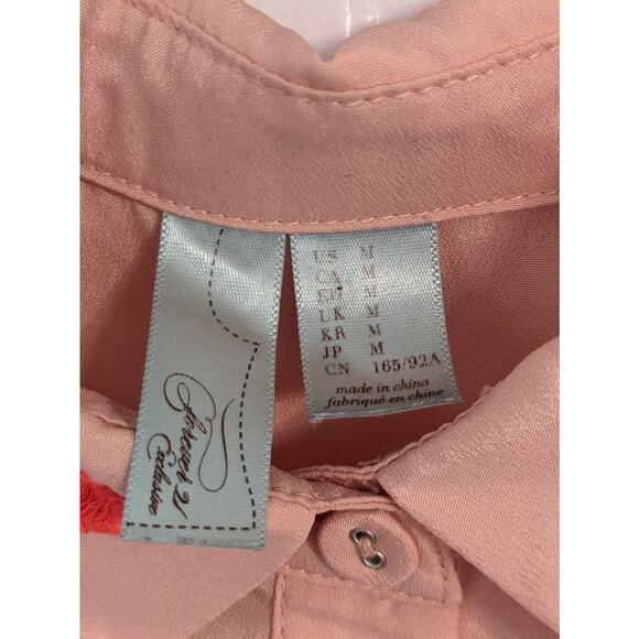 Forever 21 Exclusive Sz Med Cropped Button Up Tie Front Embroidered Silky Blouse - Picture 5 of 15